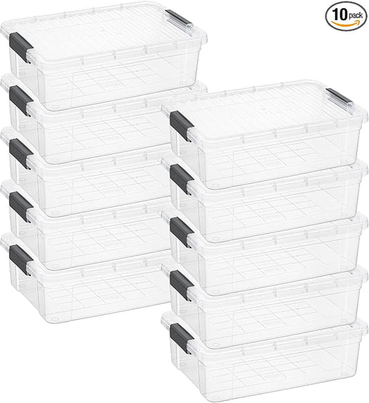 Superio Clear Storage Box with Lid, 13.7 Qt Plastic Container Bins for Organizing, Stackable Crates, BPA Free, Non Toxic, Odor Free, Organizers for Home, Office, School, and Dorm, 10 Pack