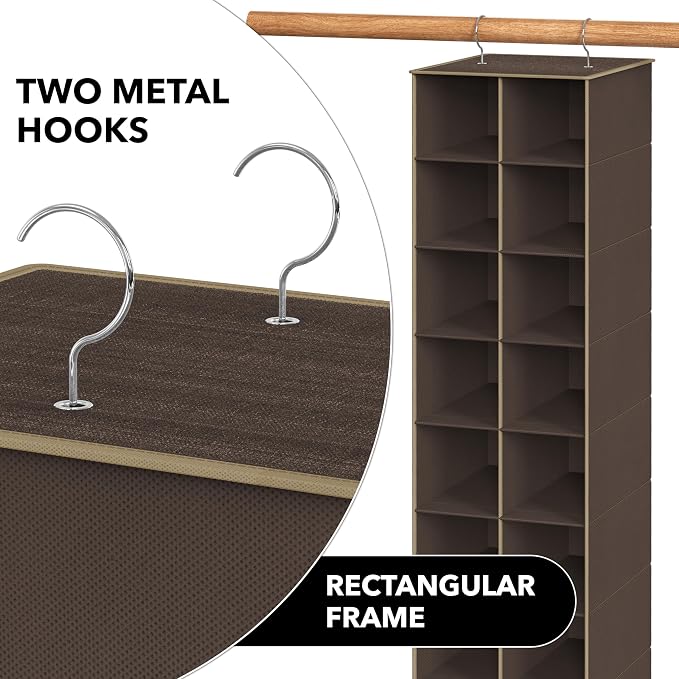 Simple Houseware 20 Section Shelves Hanging Shoes Organizer, Brown | Dual Metal Hooks, 10 Tier, Holds Up to 20 lbs, for Narrow Space