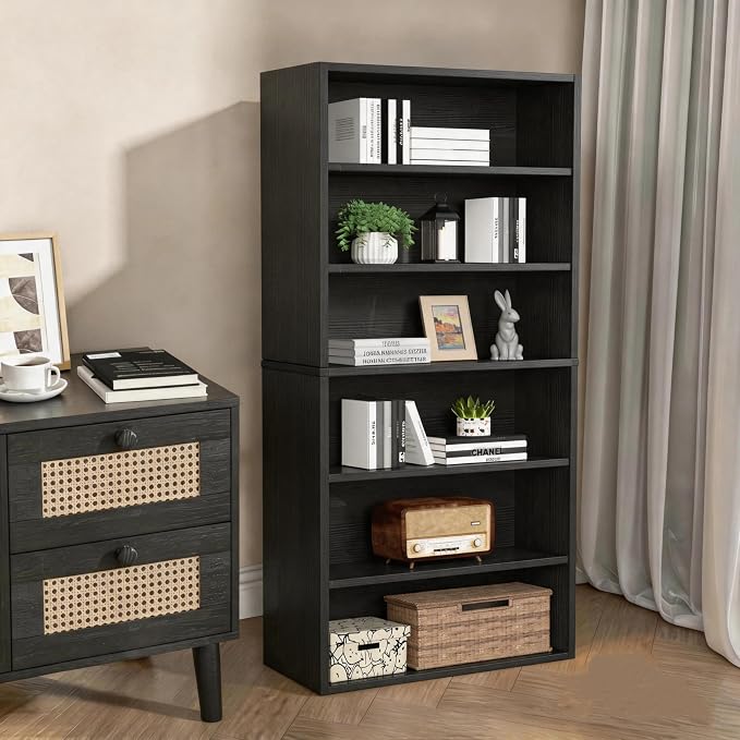 HealSmart 6 Tier Bookcase, Industrial 6 Book Shelf, 9.2" D x 23.8" W x 63" H Tall Open Cube Storage Organizer for Home Office, Living Room, Bedroom and Dinning Room, Black