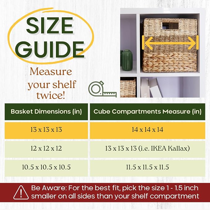 CHI AN HOME 13x13 Wicker Storage Cubes, 13x13x13 Storage Cube Bins Set 4