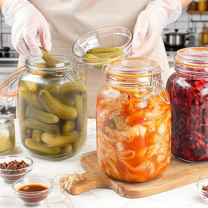 Qianfenie 50 oz Glass Jars with Airtight Lids, Wide Mouth Mason Jars, 4 Pc | Square Glass Jars, BPA Free, Dishwasher Safe, Heavy-Duty Glass Storage Containers for Flour, Sugar, Kitchen & Pantry