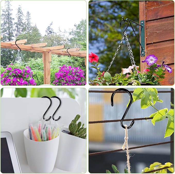 DINGEE 4 Inch 12 Pack S Hooks - Heavy Duty, Large Rubber Coated Black Non Slip Metal Hooks for Closet, Garden, Jeans, Plants, Jewelry, Pot, Pan, Cups, Towels