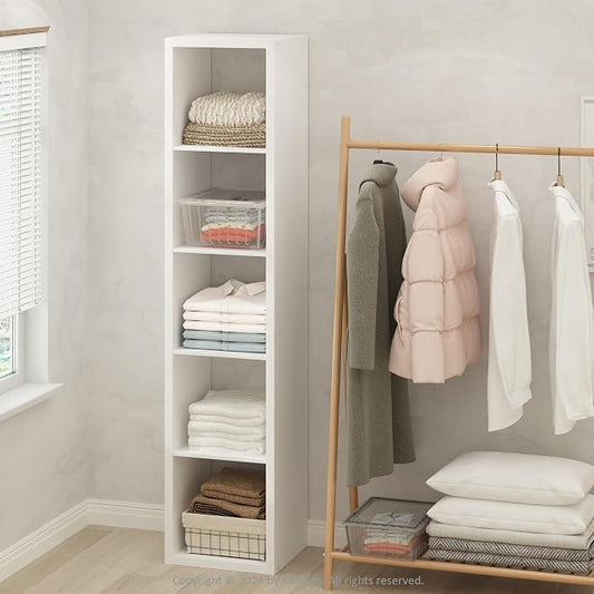 Furinno Cubic Extra Thick 5-Cube Closet Organizers and Storage, White | 14.6 x 16 x 72 in, Open Shelf Closet Storage, Closet Organizer, for Wardrobe, Bedroom, Living Room