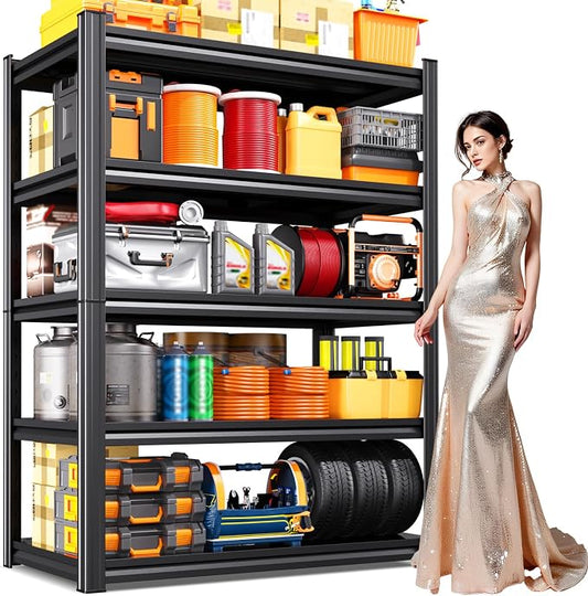 5-Tier Heavy Duty Metal Garage Shelving 71.2" Hx46 Wx20 D | Adjustable Shelf Height, Powder-Coated Finish, Tool-Free Assembly, Rust-Resistant Steel, Warehouse & Workshop Use