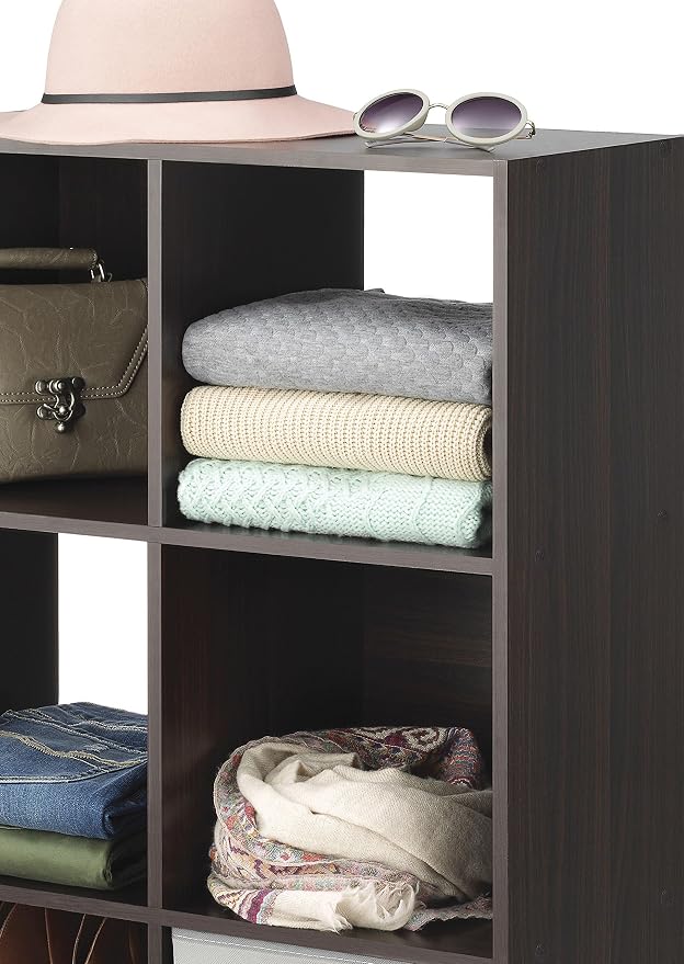 Whitmor 9 Cube Storage Organizer, 3 Tier Stackable Mdf Wood Bookcase, Open Storage Display Bookshelf, Storage Cabinet for Living Room, Bedroom, Home, Office, 35.5"L x 11.7"W x 35.5"H, Espresso