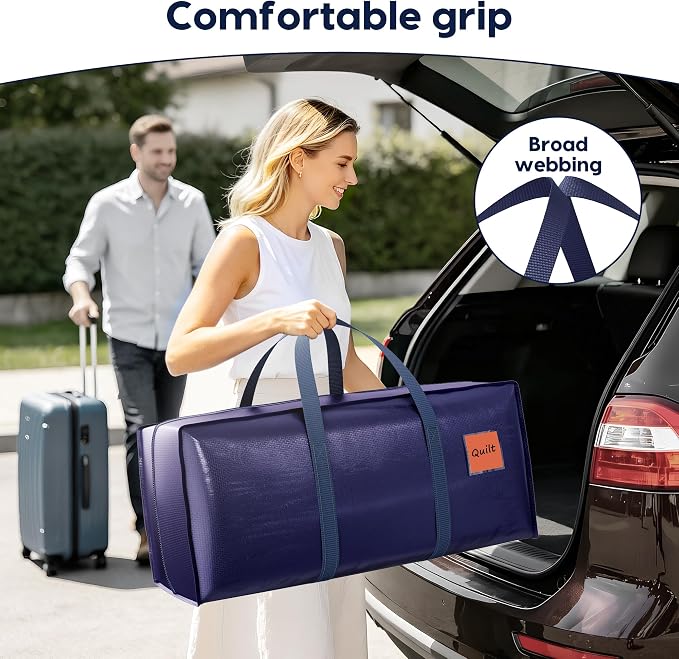 6 Pack Moving Bags Heavy Duty 210GSM with Full-Open Side Zipper, 93L 220lbs Waterproof Foldable Storage Totes for College Dorm Move-In, Moving Boxes Alternative & Home Organization, Blue