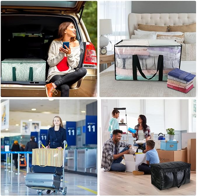 BALEINE 6-Pack Oversized Moving Bags with Reinforced Handles, Heavy-Duty Storage Tote for Clothes, Moving Supplies (Antique Folidage, 6-Pack)