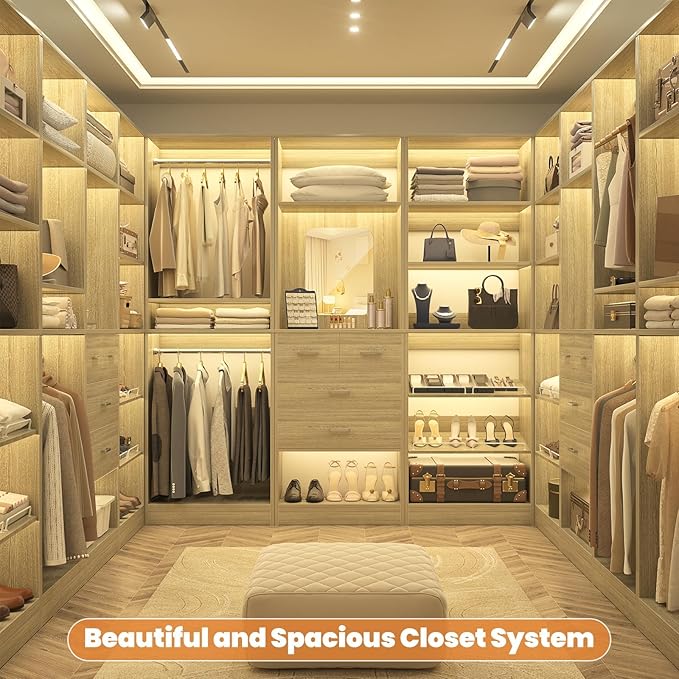 Unikito 25” Closet System, Freestanding Closets Organizer Wardrobe with Hanging Rods and Shelves, Adjustable Clothes Garment Racks, Sturdy Walk in Closet Tower, 25" W x 16" D x 80" H, White Oak