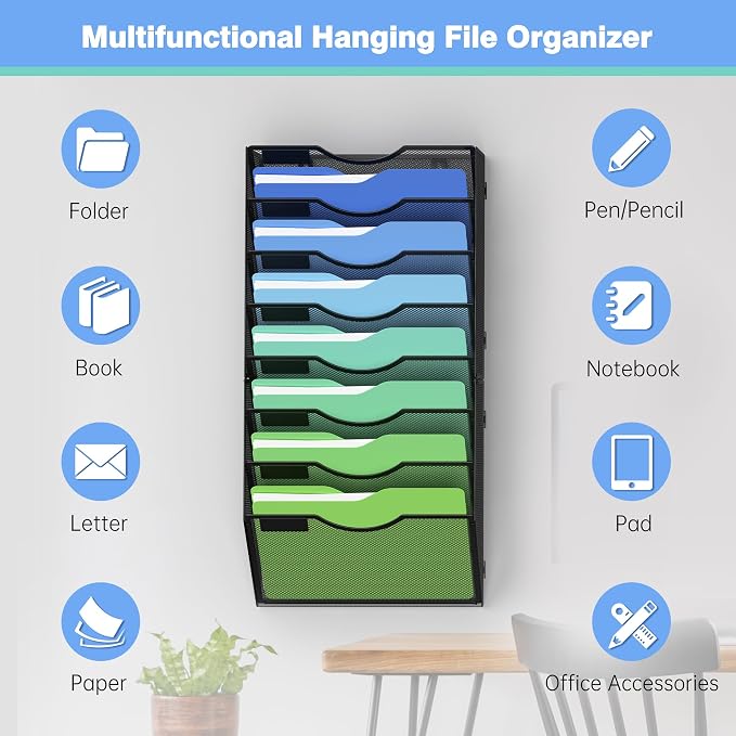 Kuntine.B Wall File Organizer Office Hanging Magazine Holder Wall File Organizer for Office Home