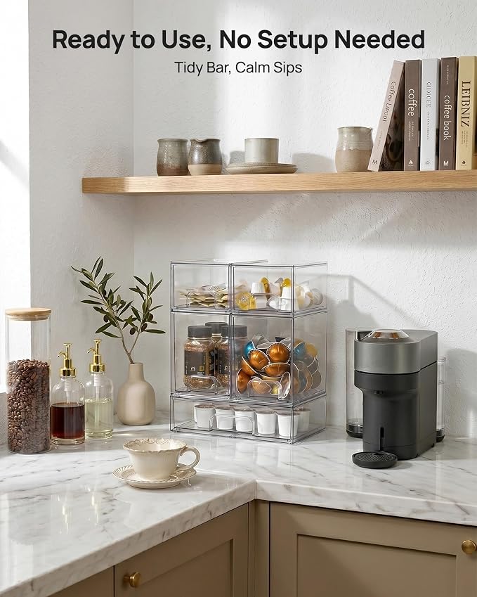 Vtopmart Stackable Storage Drawers Set of 7, Clear Plastic Organizer Bins for Baby Bottle, Beauty Supplies Storage, Ideal for Kichen Countertop, Vanity, Bathroom, Cabinet, Pantry Organization