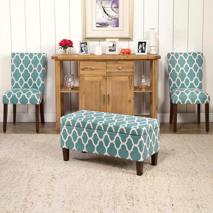 HomePop 36" Storage Ottoman Bench with Hinged Lid - Teal Geometric