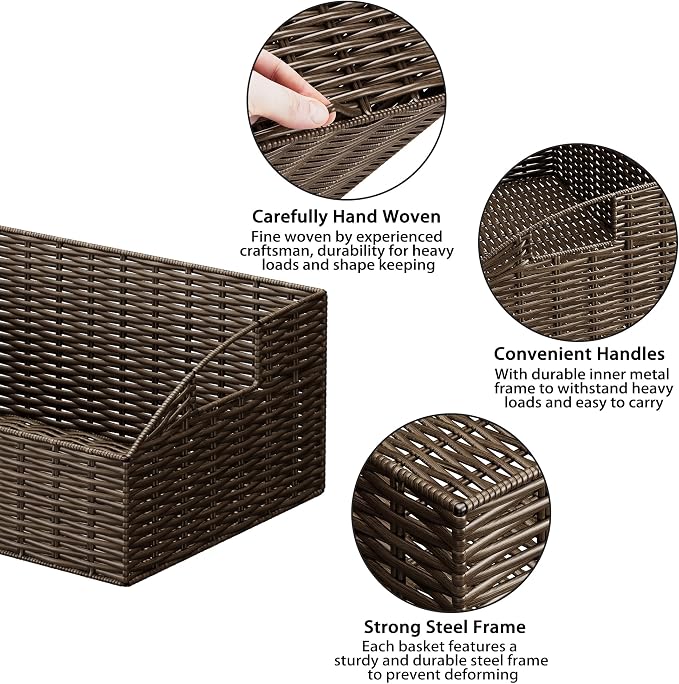 Pantry Baskets for Organizing, Wicker Basket Shelf Storage | Handwoven Pantry Organizers and Storage with Built-in Handles, Laundryroom Organization Storage Bins for Snack Cans