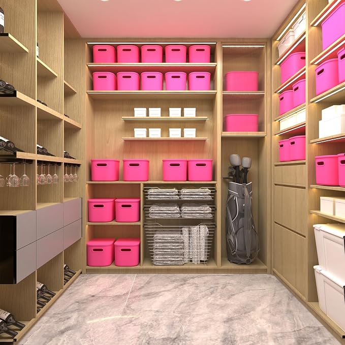ORGIDOL 8 Pack Pink Storage Bins with Lids Stackable Storage Container for Organizing, Storage Boxes with Handle for Shelves, Cute Storage Bin for Craft, Snacks, 9.85x6.9x5.7 inch