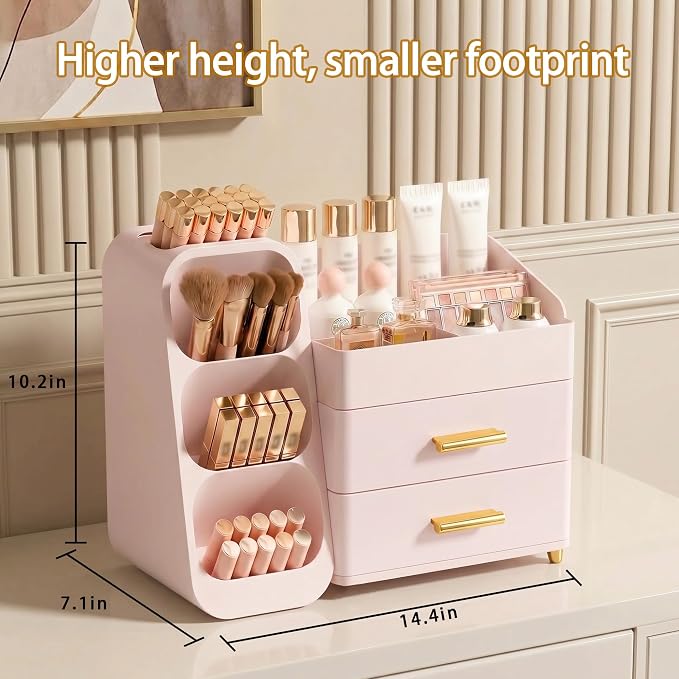 Large Capacity Makeup Organizer Countertop with Makeup Brush Holder for Vanity, Thickened Material, Bathroom Countertop Organizer Skin Care Perfumes Storage, Teen Girl Gifts for 12-23 Year