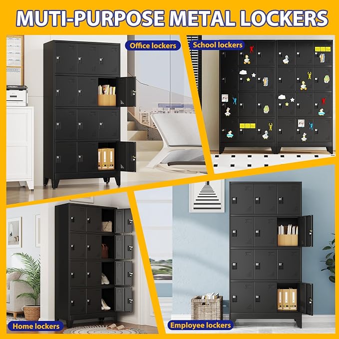 PAOFIN Metal Storage Lockers for Employees with Lock,Metal Storage Locker with 12 Doors for School Garage Office Gym Bedroom,Assembly Required,12 Door Black