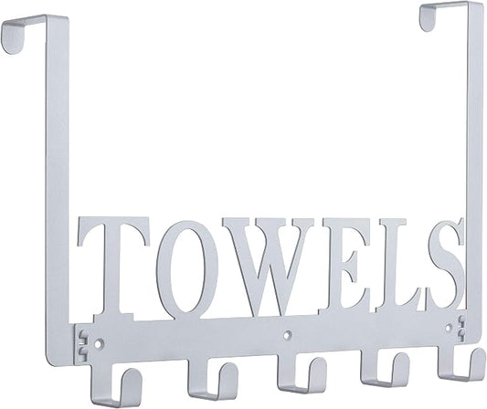 Kuhome Over The Door Hooks, Towel Hooks for Bathroom, Towel Rack Towel Holder for Bathroom Bedroom Kitchen Pool Beach Towels Bathrobe Wall Mount Hang on The Door Cabinet Cupboard (Silver Grey)