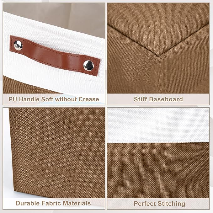 Bagnizer Large Fabric Storage Baskets | 50L Storage Bins, Decorative Linen Closet Baskets with Handles for Organizing, Shelf, Toys, Clothes, Home, Office, Nursery, 17x12x15Inches (Brown&White)