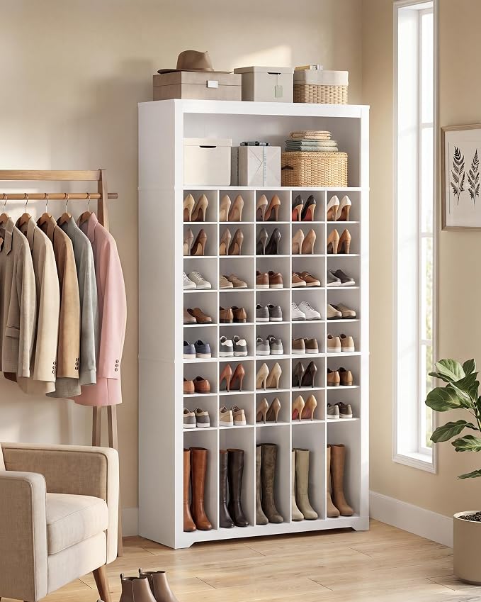 VASAGLE Tall Shoe Cabinet, Farmhouse Shoe Storage Organizer for Entryway, Vertical Wood Rack Holds 50 Pairs, 39.4 x 13.2 x 75.4 inch, Cloud White, Helan Collection ULBS275WB01S
