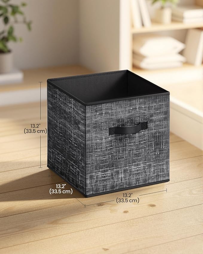 SONGMICS HOME Foldable Storage Cubes Set of 8, Fabric Shelf Organizer Bins with Handles, Closet Storage Boxes for Clothes, 13.2 x 13.2 x 13.2 Inches, Black