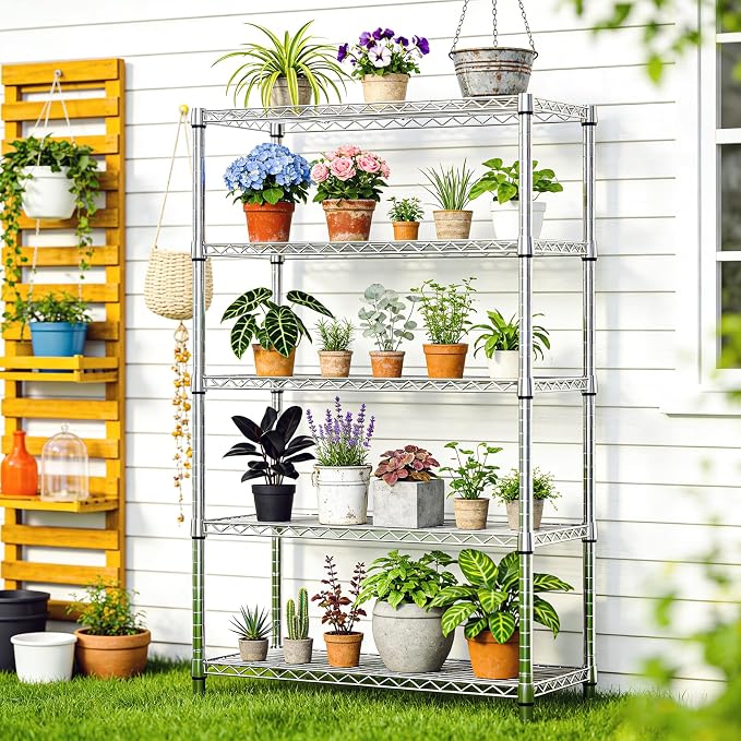 IZEUK 5-Tier Metal Storage Shelving Unit, Heavy Duty Chrome Wire Rack, Adjustable Shelves, 1750 lbs, 17.7" D x 47.2" W x 72.3" H, Garage Storage, Kitchen Pantry Organizer, Basement & Laundry Shelf