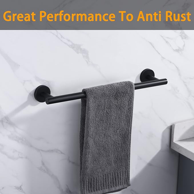 Nolimas Matte Black Bath Towel Bar Single Bars Towel Rack Rod Classic Wall Mounted SUS304 Stainless Steel Bathroom Towel Holder Toilet Kitchen Towel Shelf Single Layer,16 inches