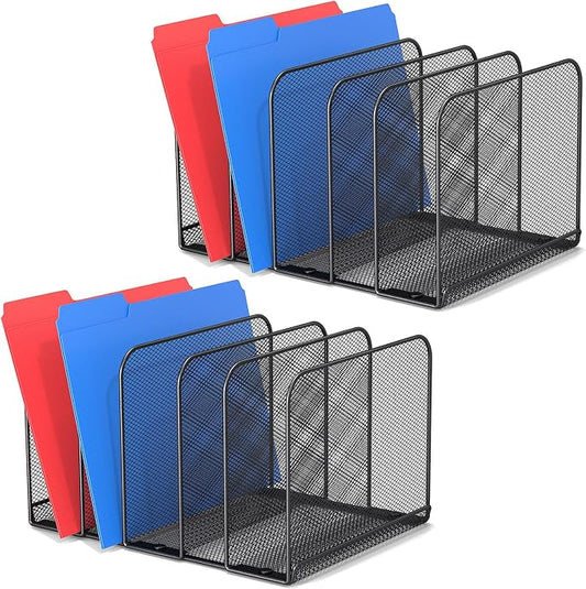 TOPCJ 5 Sections Desk File Holder/Rack/Sorter,Mesh File Organizer,File Folder Organizer,Metal Upright Desktop Organization for Documents,Magazine,Kitchenware,Antiskid,Antirust,Sturdy,2 Packs