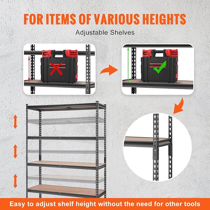 VEVOR Storage Shelves 5-Tier Adjustable 2000 lbs 48"x18"x72" Shelving Unit | Heavy Duty Garage Storage Metal Utility Rack Shelf for Kitchen, Pantry, Basement, Bathroom, Laundry, Living Room, Warehouse
