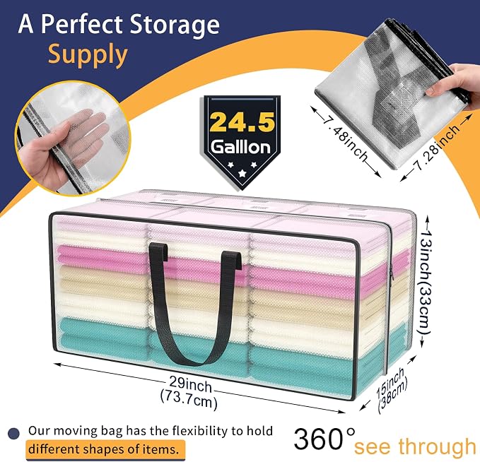 Heavy Duty Extra Large Clear Moving Bags with Strong Zipper Handles | 6 Pack Clothes Storage Bags Totes Space Saving Moving Boxes Bins Packing Bags for College Dorm Compatible with Ikea Frakta