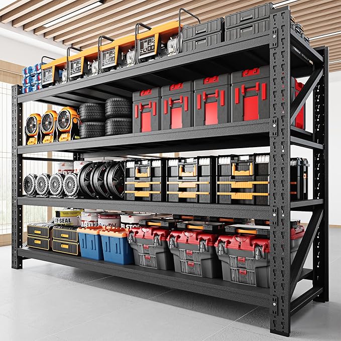 RAVIGIN 9000LBS Storage Shelves, 75" W Garage Shelving Heavy Duty Metal Adjustable Garage Shelves, Shelving Units Industrial Shelving for Warehouse, 75" W x 24" D x 70" H, Black