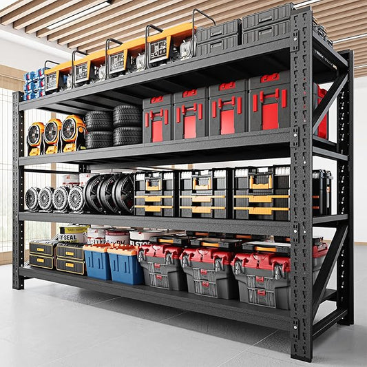RAVIGIN 9000LBS Storage Shelves, 75" W Garage Shelving Heavy Duty Metal Adjustable Garage Shelves, Shelving Units Industrial Shelving for Warehouse, 75" W x 24" D x 70" H, Black