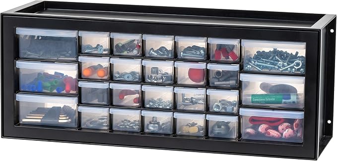 IRIS USA 26-Drawer Teacher Toolbox, Stickers, Markers, Made in USA, Black | Wall mountable, Stackable, Craft Supplies, Building Bricks, Crayons, Beads Organizer