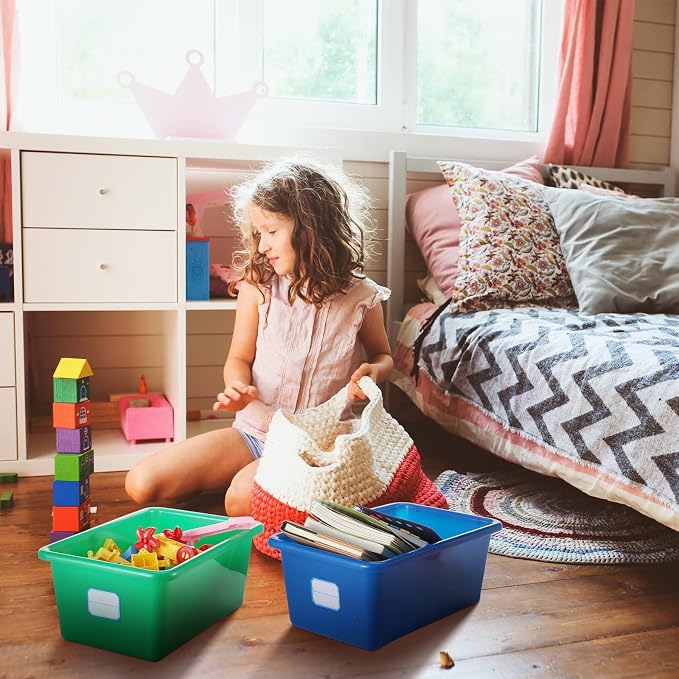 24 Pack Classroom Cubby Storage Bins Plastic Stackable Storage Bins with Labels Cubby Organizer Containers for Classroom School Toy Book Organization(11.5 x 7.5 x 5 Inch,Colorful)