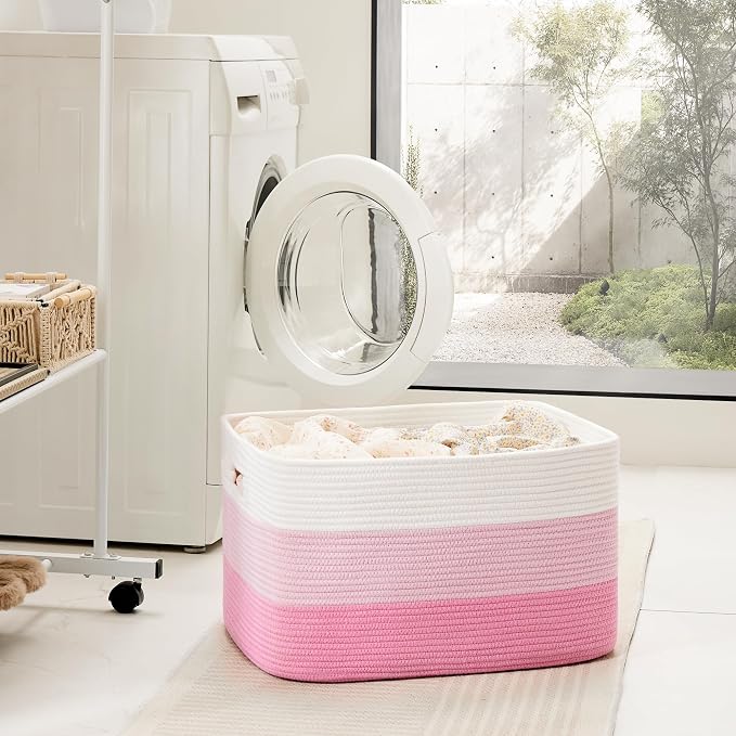 Artfeel Blanket Basket,Rectangle Woven Baskets for Storage,30L Laundry Basket for Decorative Nursery Blanket,Toys,Dirty Clothes and Magazine in Shelves,Baby Room,and Living Room