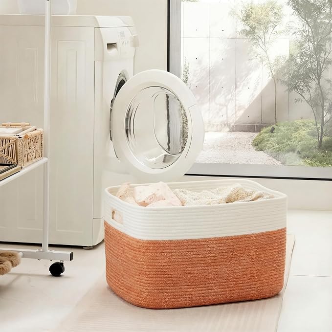 Artfeel Blanket Basket,Rectangle Woven Baskets for Storage,65L Laundry Basket for Decorative Nursery Blanket,Toys,Dirty Clothes and Magazine in Shelves,Baby Room,and Living Room
