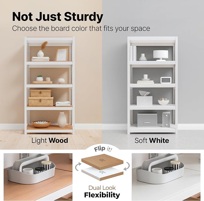 HOMEDANT House 48.1" W 5 Tier Heavy Duty Garage Shelving Adjustable Metal Rack Storage Shelves Standing Shelf Unit Organizers Industrial Warehouse Basement White 2Pack