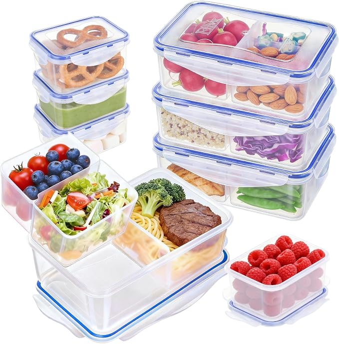 KIGI Food Storage Container Set for Meal Prep & Lunch, 0.7/4.7 Cup, 8 Pack | Removable Inner Inserts for Adjustable 1-4 Compartment storage, Leak-Proof & Airtight, Microwave Safe, BPA-free Plastic
