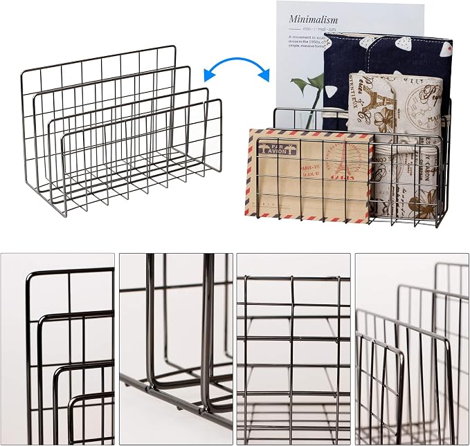 Desktop Mail Organizer File Organizer for Letters 3 Slot, Gray | Metal Wire Mail Sorter Letter Organizer Magazine Rack for Mails, Books, Postcards, Brochures, Mail Holder