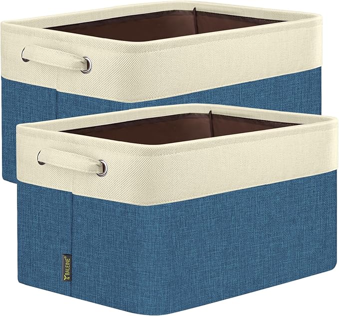 BALEINE 2 Pack Fabric Closet Storage Bins for Shelves, Linen Closet Organizers and Storage, Decorative Baskets for Organizing, Shelf, Clothes, Home, Office (Navy Blue, 12"x8"x8")
