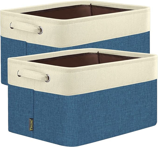 BALEINE 2 Pack Fabric Closet Storage Bins for Shelves, Linen Closet Organizers and Storage, Decorative Baskets for Organizing, Shelf, Clothes, Home, Office (Navy Blue, 14''x10''x8.5'')