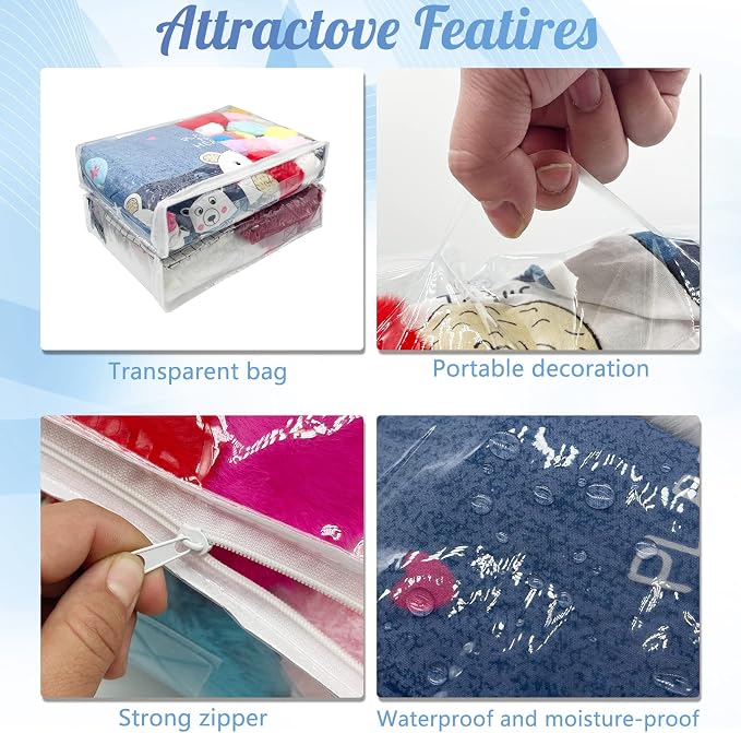 20Pcs Large Clear Vinyl Zippered Storage Bags With Handle - 16*12*4Inch Blankets Organizer for Sweater, Bed Sheet, Pillow - Plastic Bags With Zipper for Closet, Linen