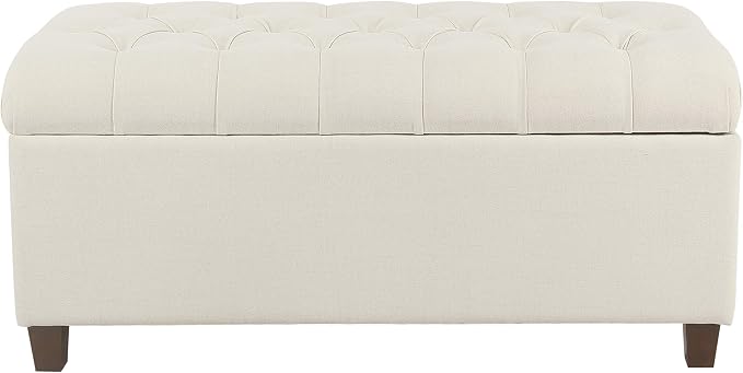 Homepop Home Decor | Tufted Ainsley Button Storage Ottoman Bench with Hinged Lid | Ottoman Bench with Storage for Living Room & Bedroom, Soft Cream, Textured Neutral