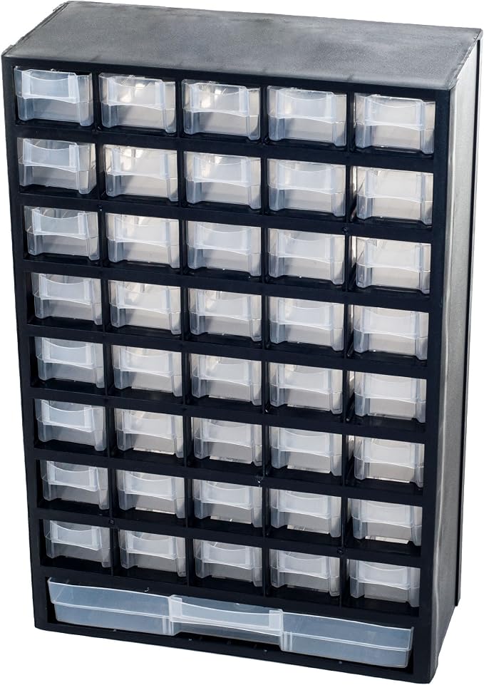 Storage Bin with Drawers - 41-Drawer Plastic Tool Organizer - Hardware or Craft Cabinet for Storing Beads, Toys, or Nuts and Bolts by Stalwart (Black)