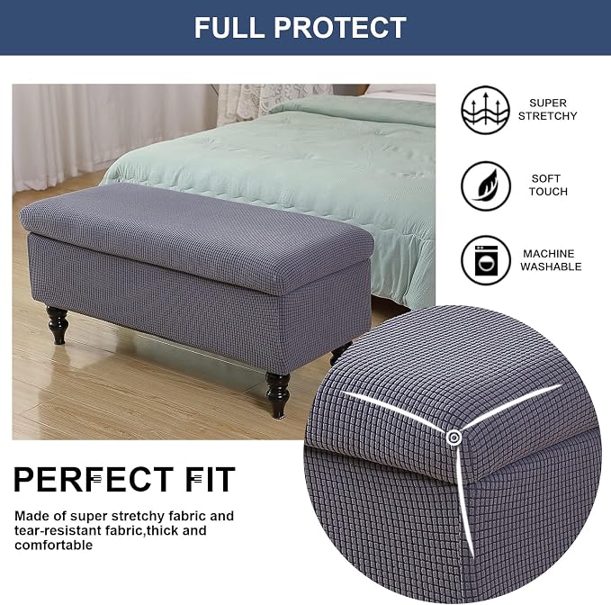 FUANGUI Ottoman Cover Slipcovers Rectangular Folding Stretch | Storage Bench Footrest Sofa Stool Covers Footstool Protector with Elastic Bottom, Removable Washable,Medium