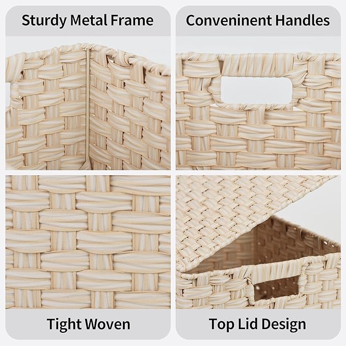 Granny Says Wicker Baskets With Lids, Woven Storage Basket With Lid | Woven Baskets With Lids, Wicker Baskets For Storage, Decorative Storage Boxes, Woven Stackable Basket with Lid for Organizing