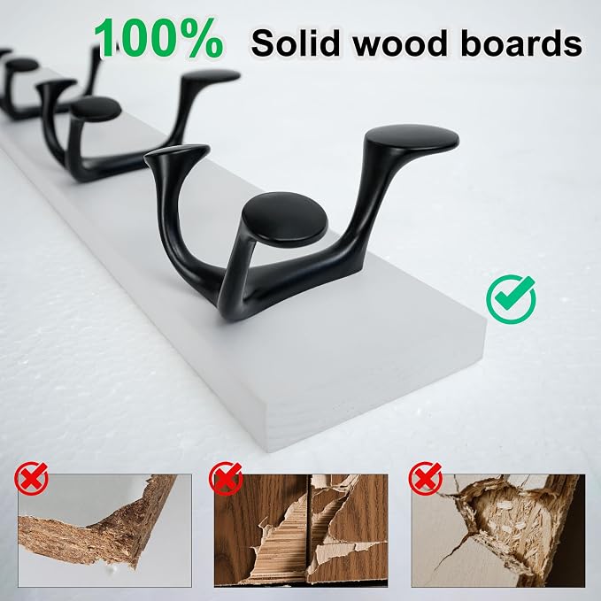 WEBI Coat Rack Wall Mount,36" Solid Wood Coat Hooks Wall Mounted Coat Hanger,16" Hole to Hole,Heavy Duty Hook Rack Rail,6 Triple Hooks for Hanging Coats,Jacket,Clothes,Hat,Backpack,White
