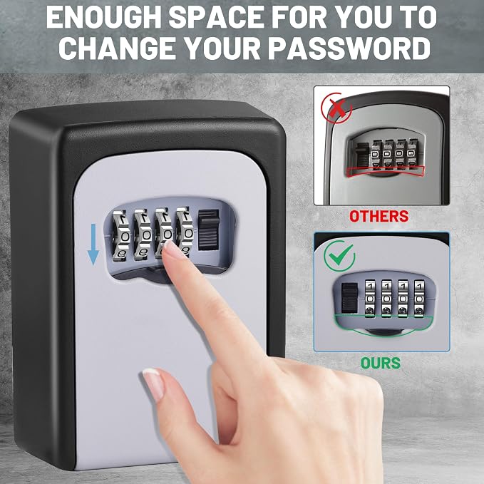 Key Lock Box Wall Mounted,4 Digit Combination Weatherproof Lockbox for Outside House,5 Keys Large Capacity Lockbox,Key Safe Security Storage Lock Box with Resettable Code for Indoor Outdoor Garage