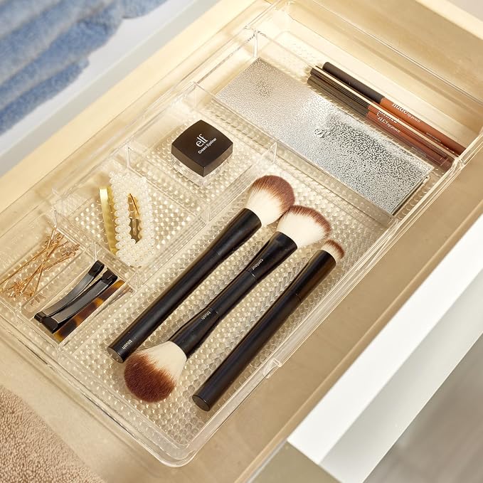 iDesign Expandable Makeup Drawer Organizer, Shallow Tray for Bathroom or Vanity Storage - Clear