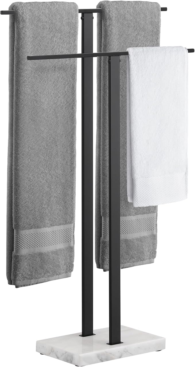 KES Standing Towel Rack, 2-Tier Towel Racks for Bathroom Freestanding with Marble Base, Upgrade Steady Design, SUS304 Stainless Steel Matte Black, BTH217-BK