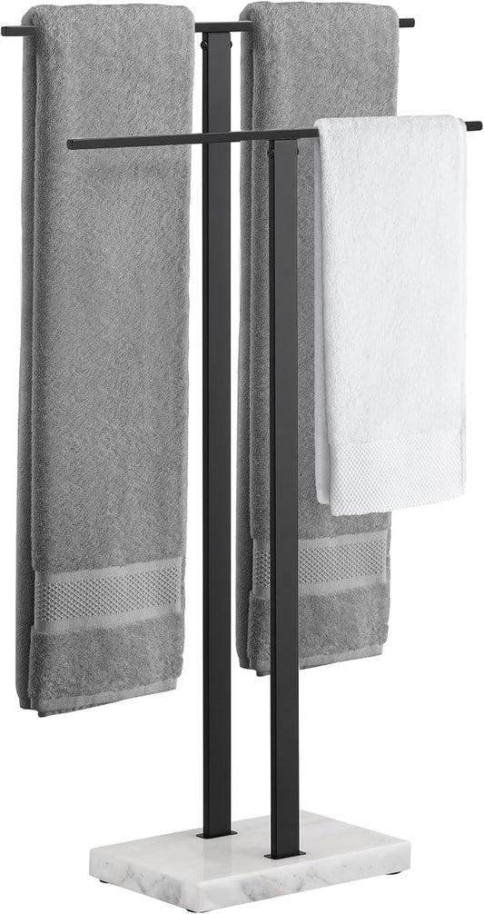 KES Standing Towel Rack, 2-Tier Towel Racks for Bathroom Freestanding with Marble Base, Upgrade Steady Design, SUS304 Stainless Steel Matte Black, BTH217-BK