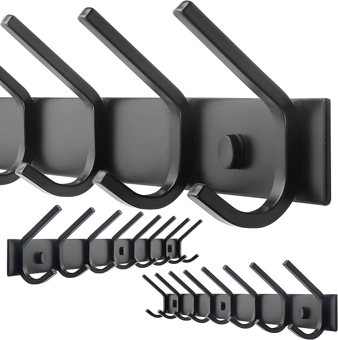 WEBI Coat Rack Wall Mounted,24 Inch 8 Hooks for Hanging Coats,Hook Rack Hook Rail Coat Hanger Wall Mount for Backpack,Clothes,Jacket,Black,2 Packs